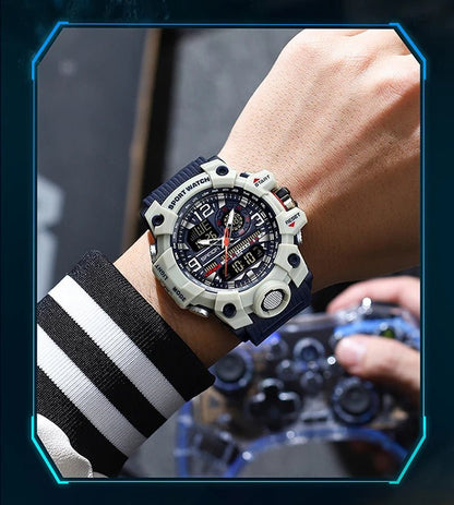 SANDA 3133 Week Day Display Digital Analog Watch Alarm Mode Teenager Student Electronic Wrist Clock Trendy Fashion Waterproof - Checkouts USA