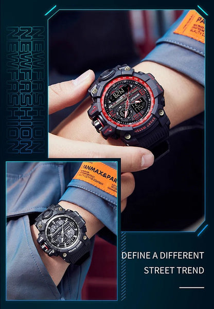 SANDA 3133 Week Day Display Digital Analog Watch Alarm Mode Teenager Student Electronic Wrist Clock Trendy Fashion Waterproof - Checkouts USA