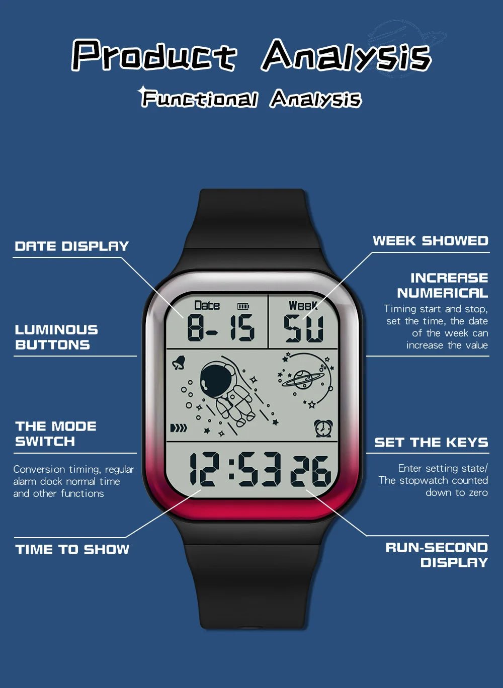 SANDA Brand Teenagers Student Watch Outdoor Sports LED Digital Timing Alarm Clock Calorie Waterproof Men's Lady Electronic Watch - Checkouts USA