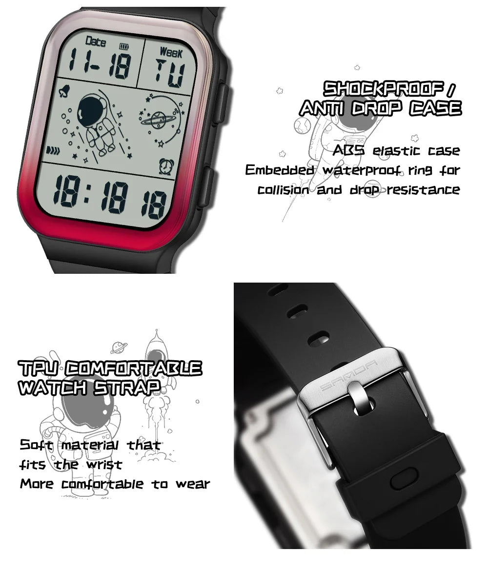 SANDA Brand Teenagers Student Watch Outdoor Sports LED Digital Timing Alarm Clock Calorie Waterproof Men's Lady Electronic Watch - Checkouts USA