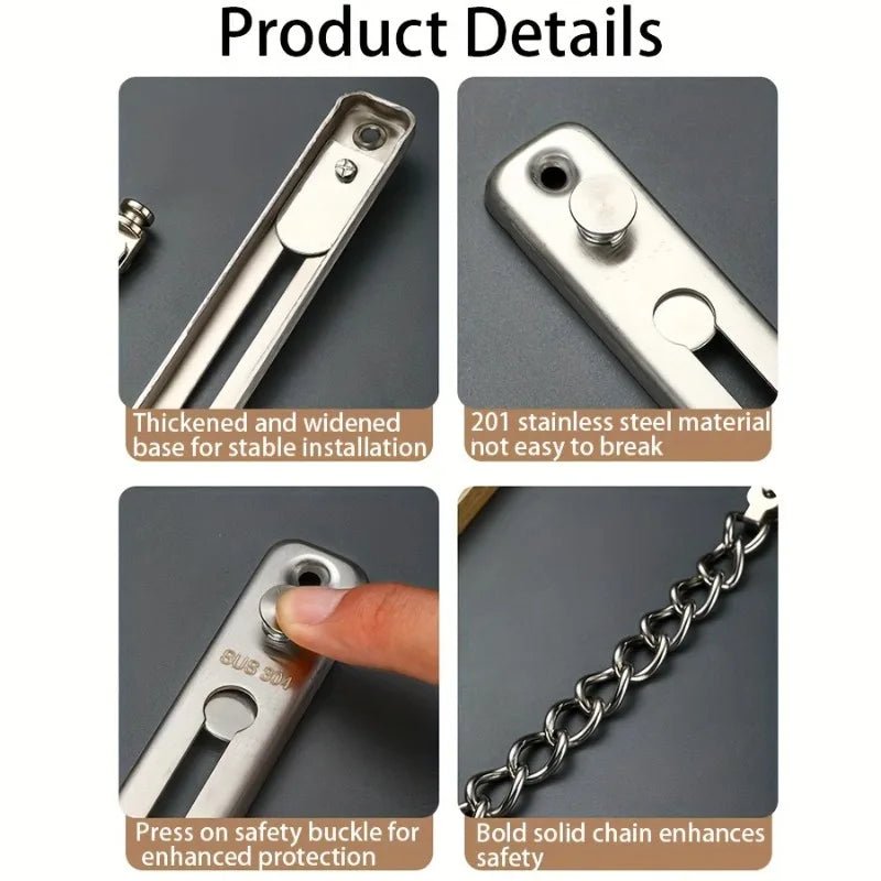 Security Door Sliding Chain Lock 304 Stainless Steel Security Anti - theft Door Chain Latch Buckle Guard Door Hardware - Checkouts USA