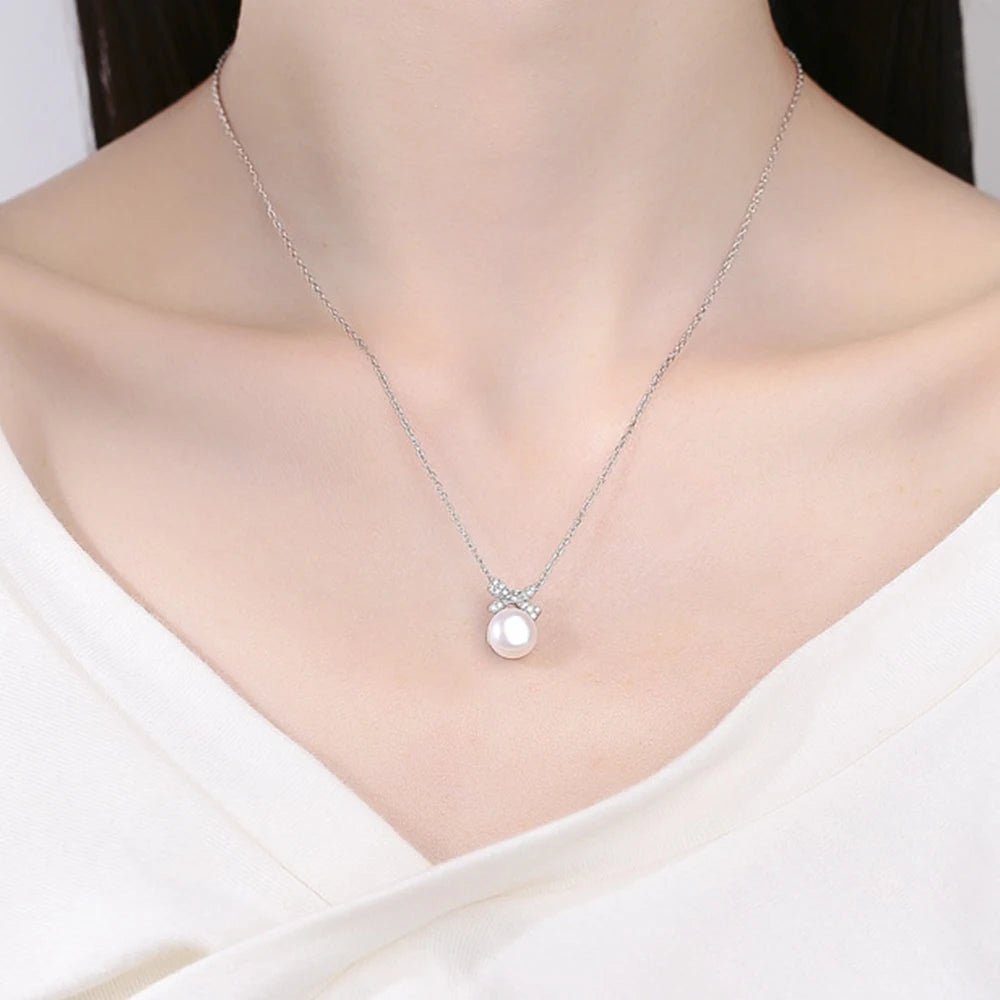 Seulement Natural Freshwater Non - Nucleated Pearl Necklace Female 925 Sterling Silver Bow Pendant Chain Sweet Jewelry Accessories - Checkouts USA