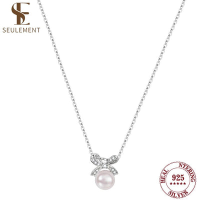 Seulement Natural Freshwater Non - Nucleated Pearl Necklace Female 925 Sterling Silver Bow Pendant Chain Sweet Jewelry Accessories - Checkouts USA