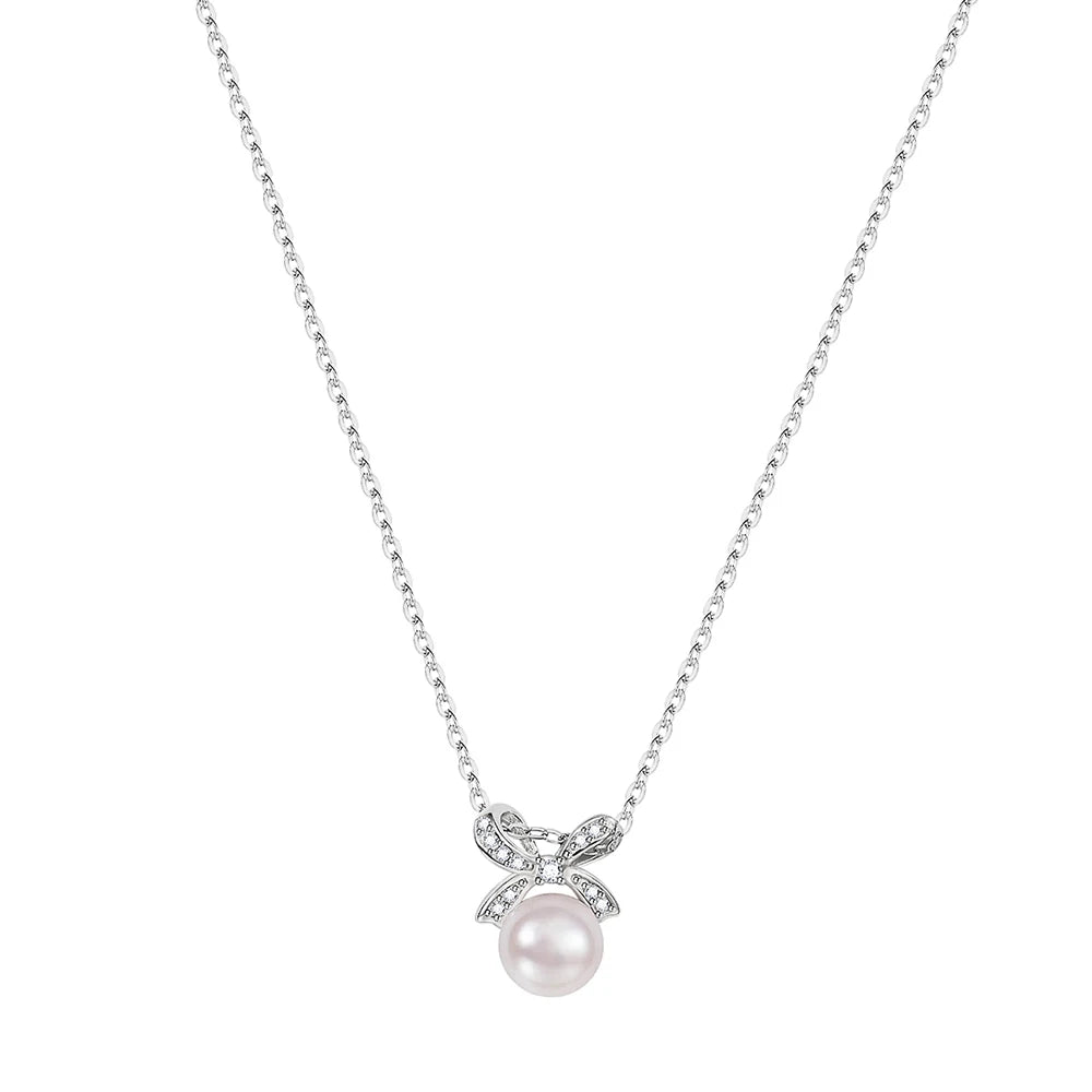 Seulement Natural Freshwater Non - Nucleated Pearl Necklace Female 925 Sterling Silver Bow Pendant Chain Sweet Jewelry Accessories - Checkouts USA