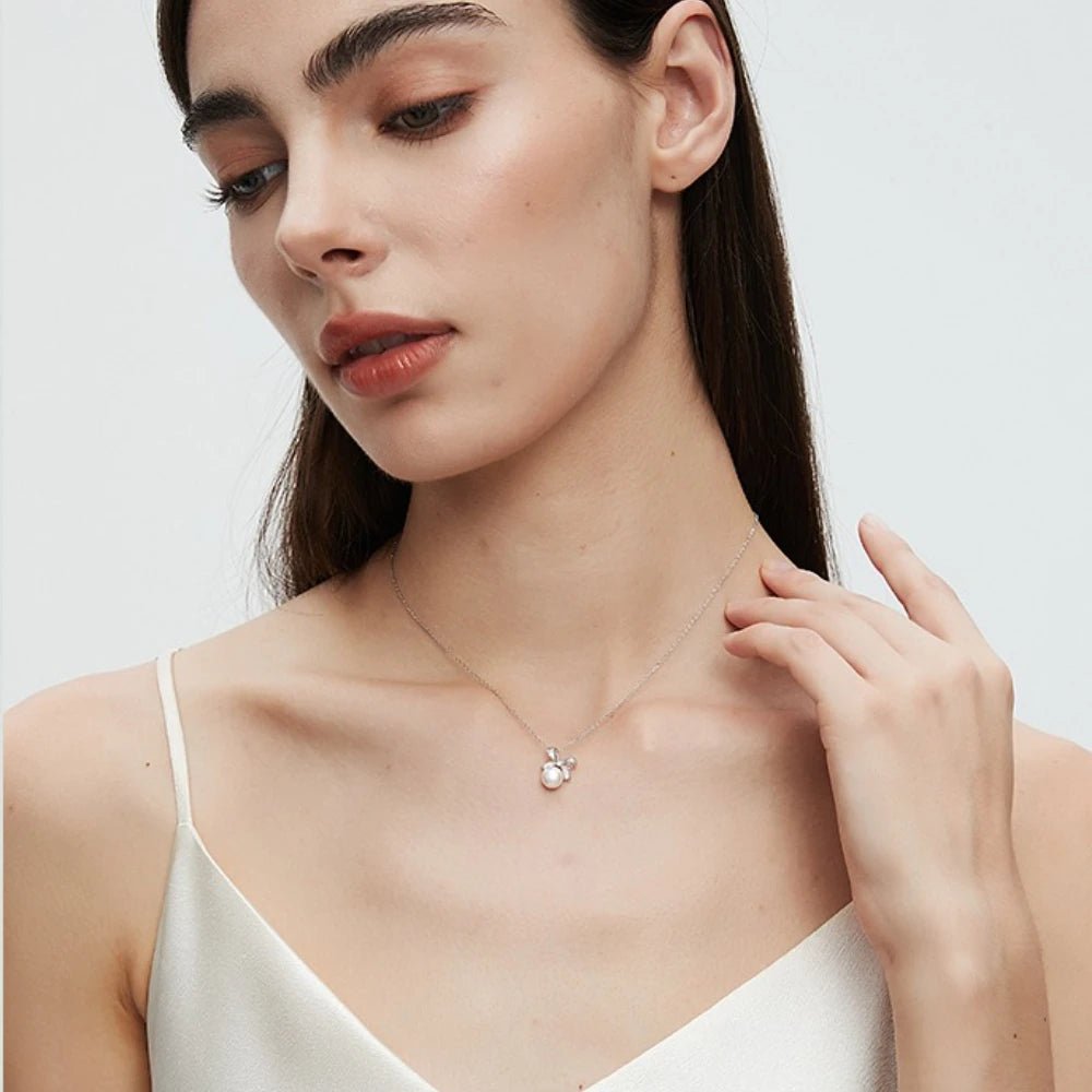 Seulement Natural Freshwater Non - Nucleated Pearl Necklace Female 925 Sterling Silver Bow Pendant Chain Sweet Jewelry Accessories - Checkouts USA