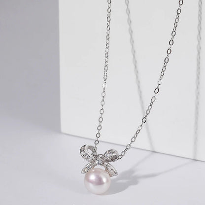 Seulement Natural Freshwater Non - Nucleated Pearl Necklace Female 925 Sterling Silver Bow Pendant Chain Sweet Jewelry Accessories - Checkouts USA