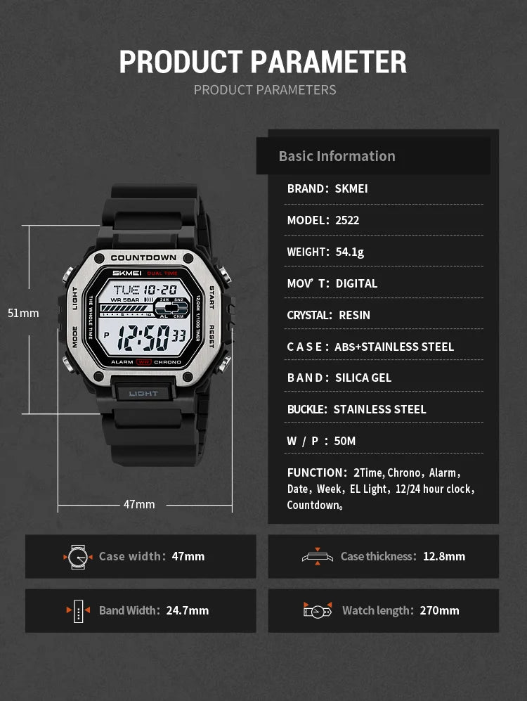 SKMEI Alarm Clock Sport Digital Wristwatches For Men Women Waterproof Date Electronic Watches Chrono Military Watch Reloj Hombre - Checkouts USA