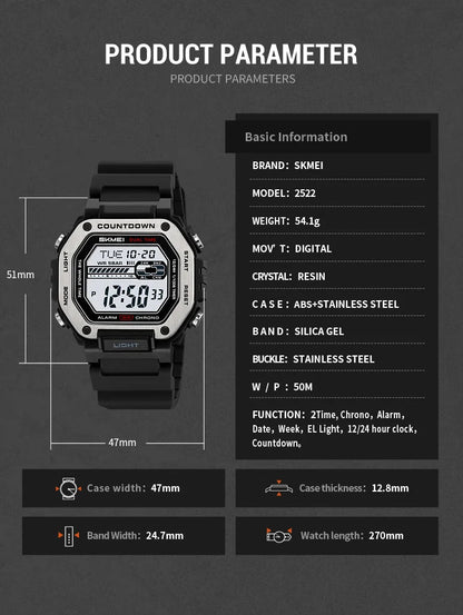SKMEI Alarm Clock Sport Digital Wristwatches For Men Women Waterproof Date Electronic Watches Chrono Military Watch Reloj Hombre - Checkouts USA