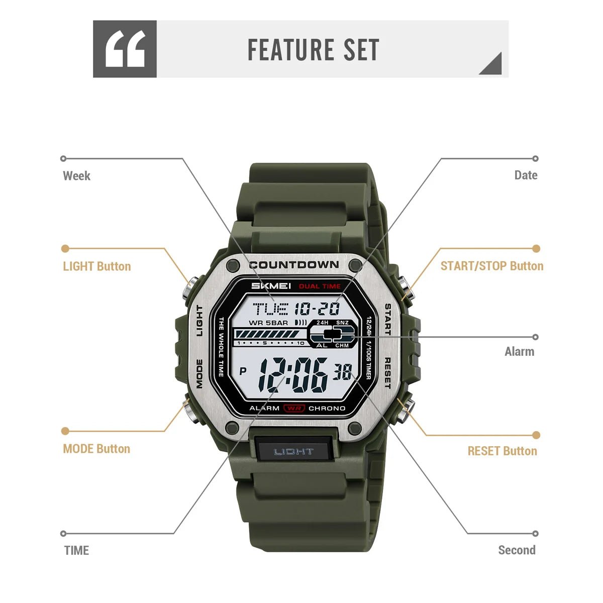 SKMEI Alarm Clock Sport Digital Wristwatches For Men Women Waterproof Date Electronic Watches Chrono Military Watch Reloj Hombre - Checkouts USA