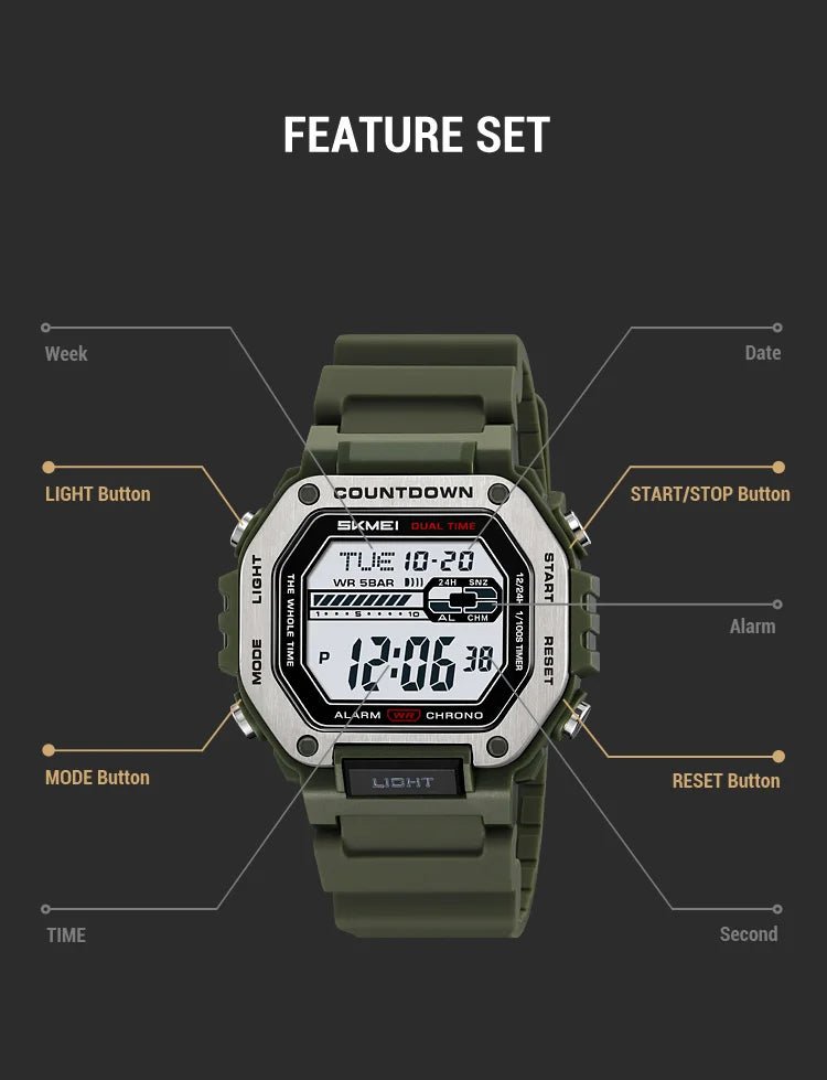 SKMEI Alarm Clock Sport Digital Wristwatches For Men Women Waterproof Date Electronic Watches Chrono Military Watch Reloj Hombre - Checkouts USA