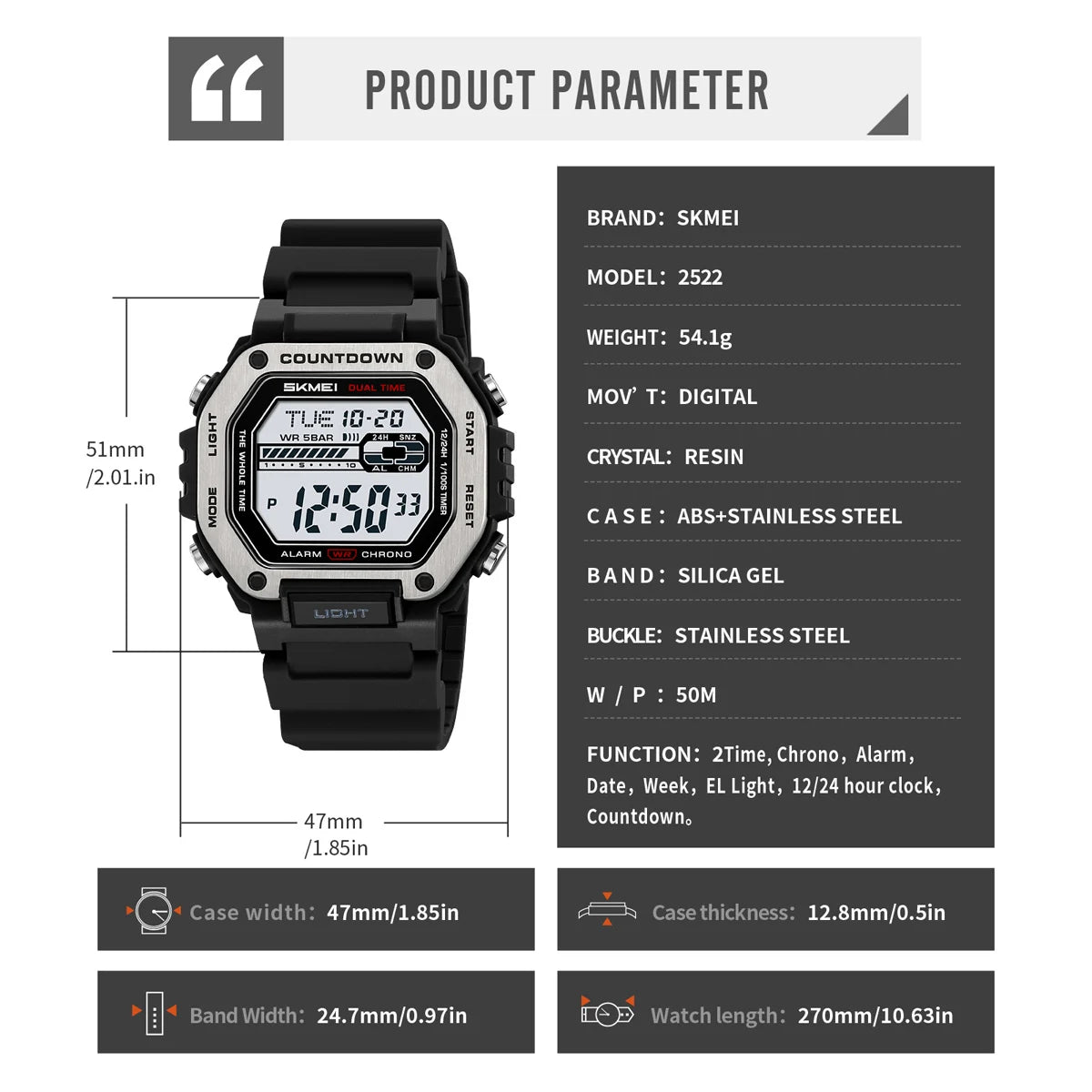 SKMEI Alarm Clock Sport Digital Wristwatches For Men Women Waterproof Date Electronic Watches Chrono Military Watch Reloj Hombre - Checkouts USA
