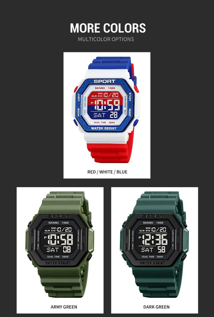 SKMEI Fashion Sports Digital Watch For Men Women 5Bar Waterproof Countdown Chrono Military Wristwatch and Bracelet Reloj Hombre - Checkouts USA