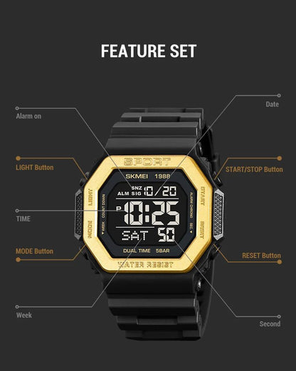 SKMEI Fashion Sports Digital Watch For Men Women 5Bar Waterproof Countdown Chrono Military Wristwatch and Bracelet Reloj Hombre - Checkouts USA