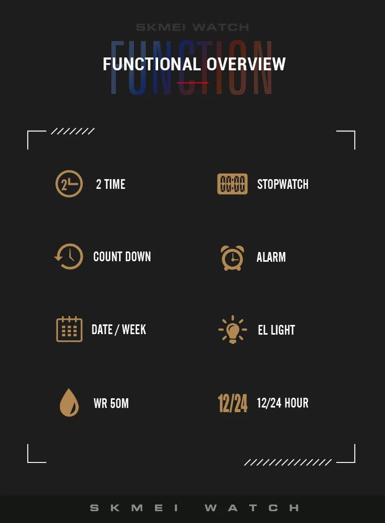 SKMEI Fashion Sports Digital Watch For Men Women 5Bar Waterproof Countdown Chrono Military Wristwatch and Bracelet Reloj Hombre - Checkouts USA