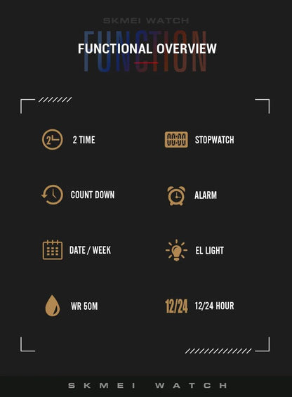 SKMEI Fashion Sports Digital Watch For Men Women 5Bar Waterproof Countdown Chrono Military Wristwatch and Bracelet Reloj Hombre - Checkouts USA