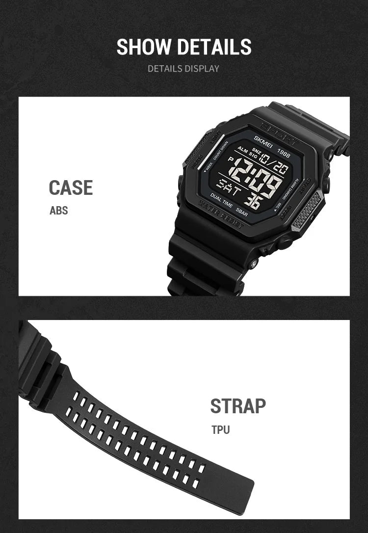 SKMEI Fashion Sports Digital Watch For Men Women 5Bar Waterproof Countdown Chrono Military Wristwatch and Bracelet Reloj Hombre - Checkouts USA