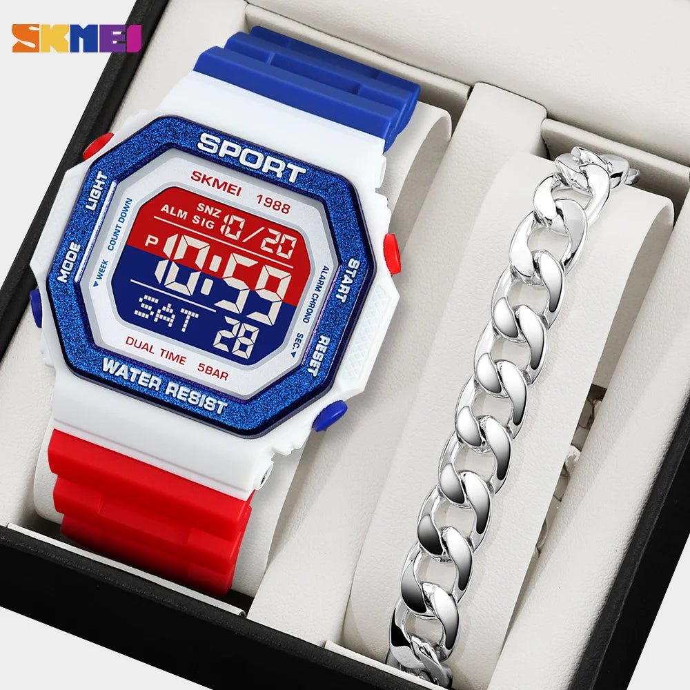 SKMEI Fashion Sports Digital Watch For Men Women 5Bar Waterproof Countdown Chrono Military Wristwatch and Bracelet Reloj Hombre - Checkouts USA