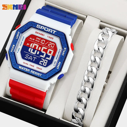 SKMEI Fashion Sports Digital Watch For Men Women 5Bar Waterproof Countdown Chrono Military Wristwatch and Bracelet Reloj Hombre - Checkouts USA