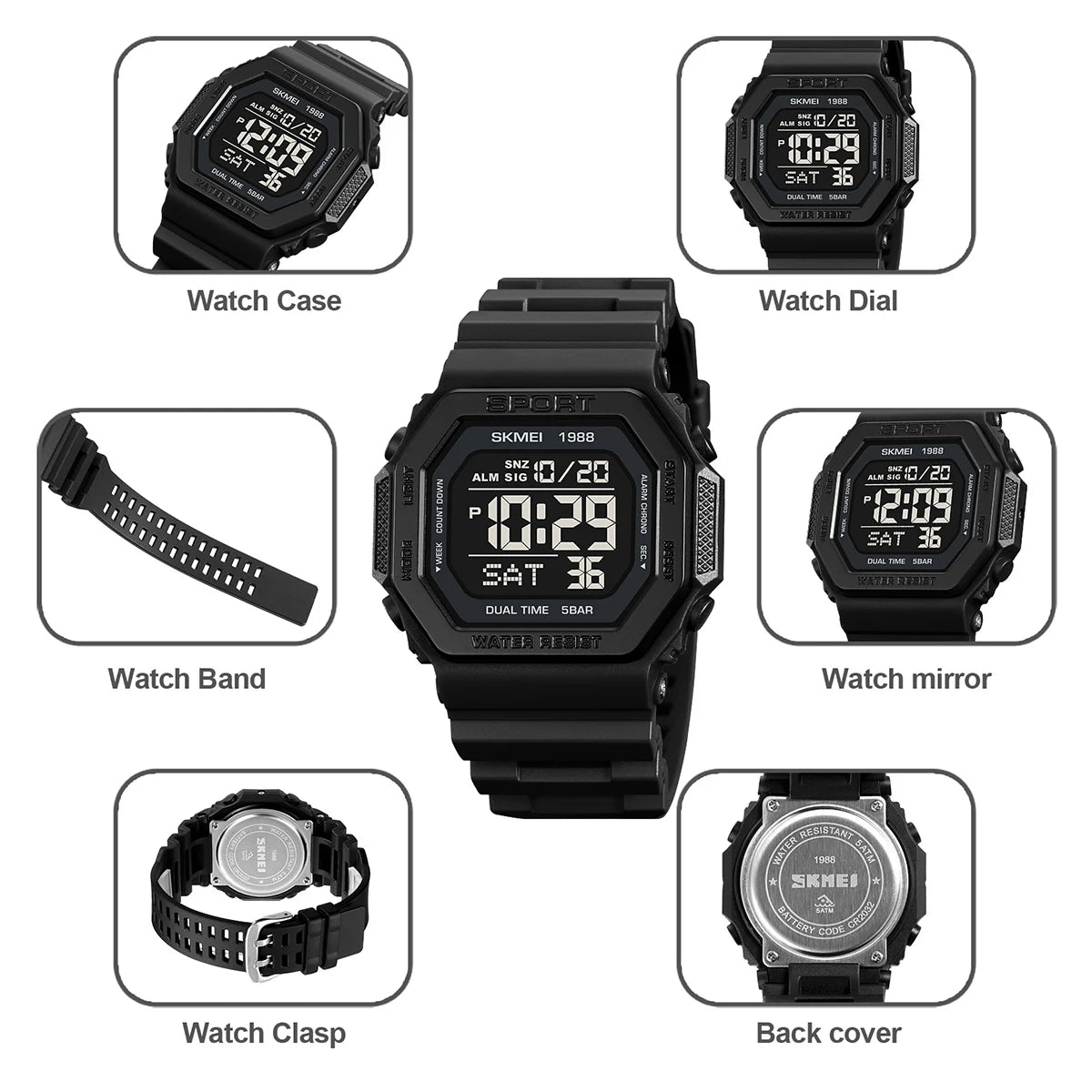 SKMEI Fashion Sports Digital Watch For Men Women 5Bar Waterproof Countdown Chrono Military Wristwatch and Bracelet Reloj Hombre - Checkouts USA