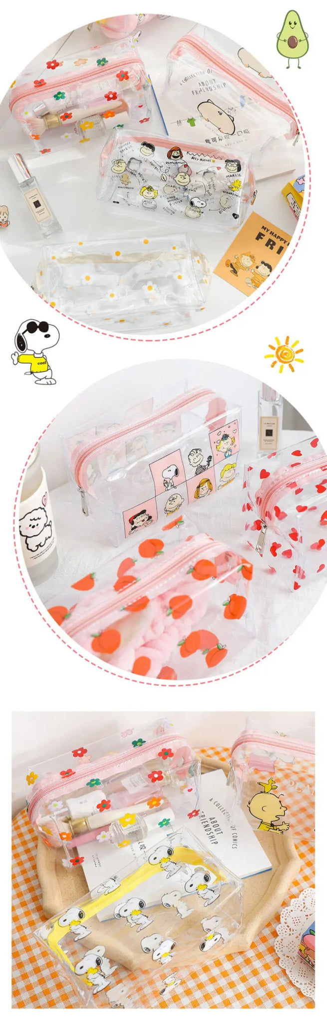 Snoopy Outdoor Girl Makeup Bag Women Necessary Cosmetic Bag Transparent Travel Organizer Cartoon Fashion Small Toiletry Pouch - Checkouts UK