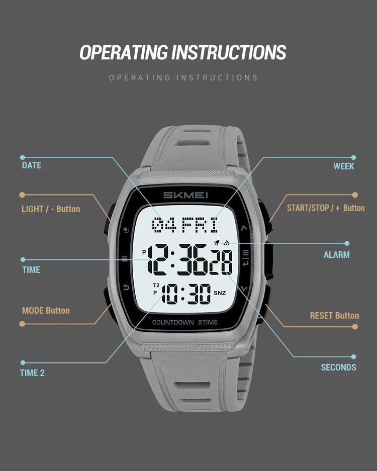 Sport Digital Wristwatch For Men Women Chrono Count Down Timer Watch World Time Waterproof Electronic Watches Reloj Hombre - Checkouts USA