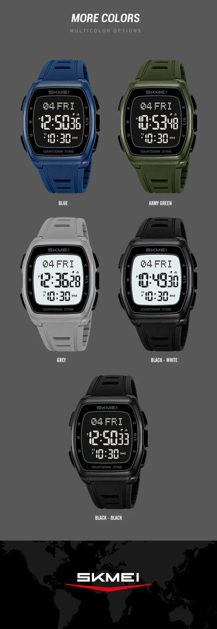 Sport Digital Wristwatch For Men Women Chrono Count Down Timer Watch World Time Waterproof Electronic Watches Reloj Hombre - Checkouts USA