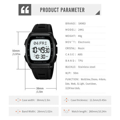 Sport Digital Wristwatch For Men Women Chrono Count Down Timer Watch World Time Waterproof Electronic Watches Reloj Hombre - Checkouts USA