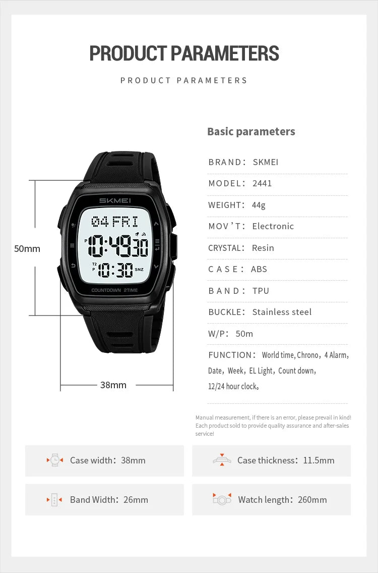 Sport Digital Wristwatch For Men Women Chrono Count Down Timer Watch World Time Waterproof Electronic Watches Reloj Hombre - Checkouts USA