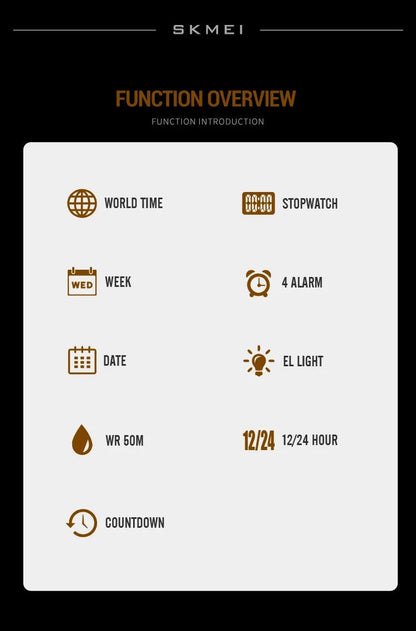 Sport Digital Wristwatch For Men Women Chrono Count Down Timer Watch World Time Waterproof Electronic Watches Reloj Hombre - Checkouts USA