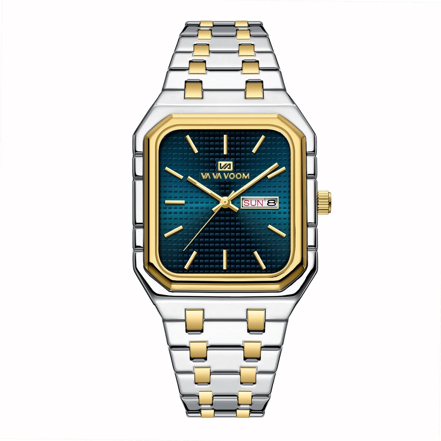Square Men's Watch With Fashionable Luxurious Business Stainless Steel Strap Blue Gold Original Dual Calendar Quartz Men Watches - Checkouts USA