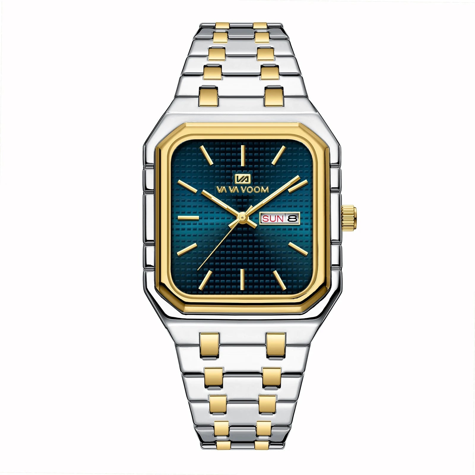 Square Men's Watch With Fashionable Luxurious Business Stainless Steel Strap Blue Gold Original Dual Calendar Quartz Men Watches - Checkouts USA