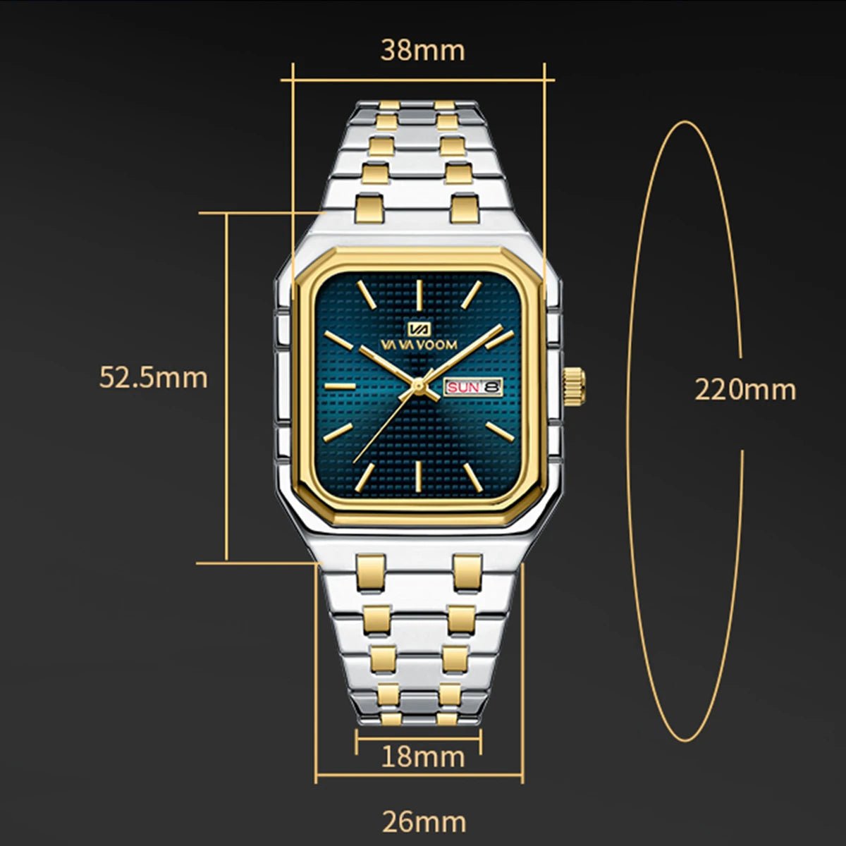 Square Men's Watch With Fashionable Luxurious Business Stainless Steel Strap Blue Gold Original Dual Calendar Quartz Men Watches - Checkouts USA