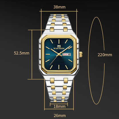 Square Men's Watch With Fashionable Luxurious Business Stainless Steel Strap Blue Gold Original Dual Calendar Quartz Men Watches - Checkouts USA