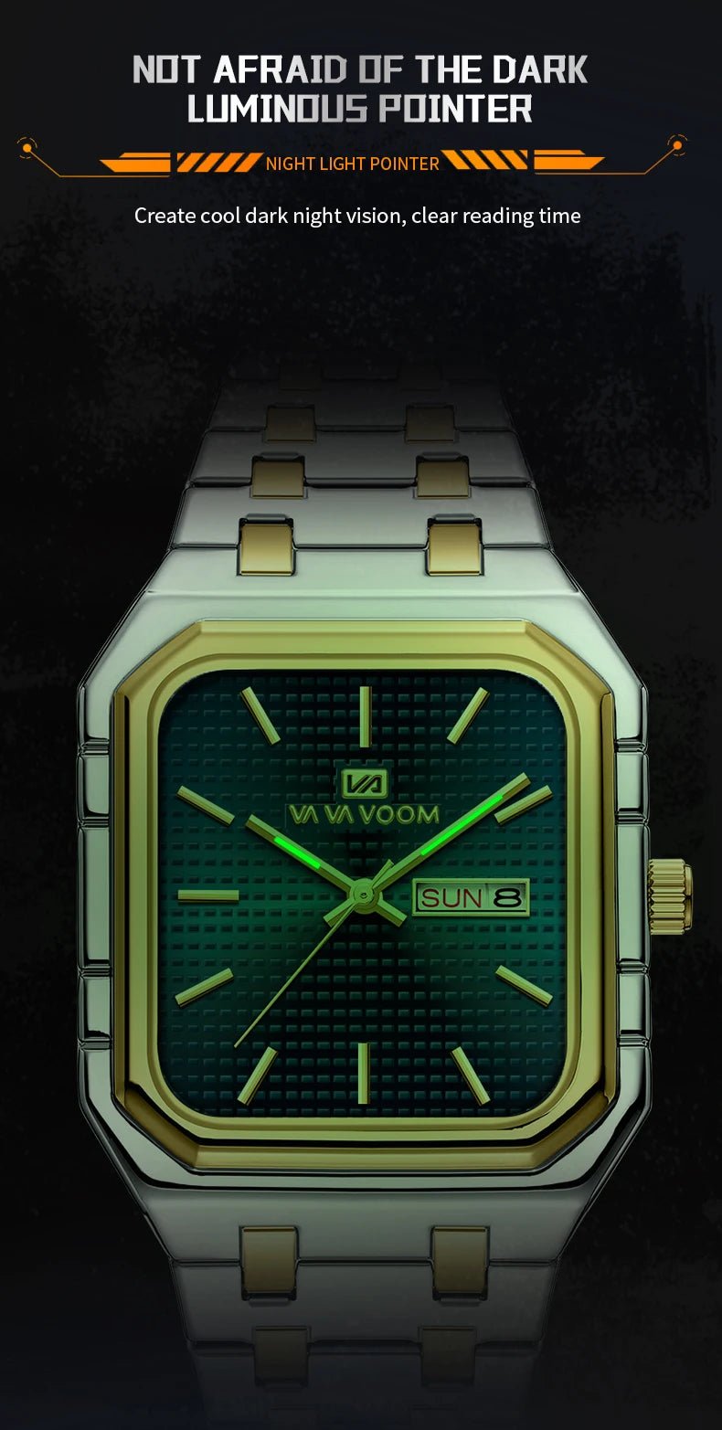 Square Men's Watch With Fashionable Luxurious Business Stainless Steel Strap Blue Gold Original Dual Calendar Quartz Men Watches - Checkouts USA