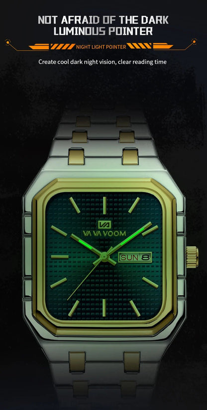 Square Men's Watch With Fashionable Luxurious Business Stainless Steel Strap Blue Gold Original Dual Calendar Quartz Men Watches - Checkouts USA