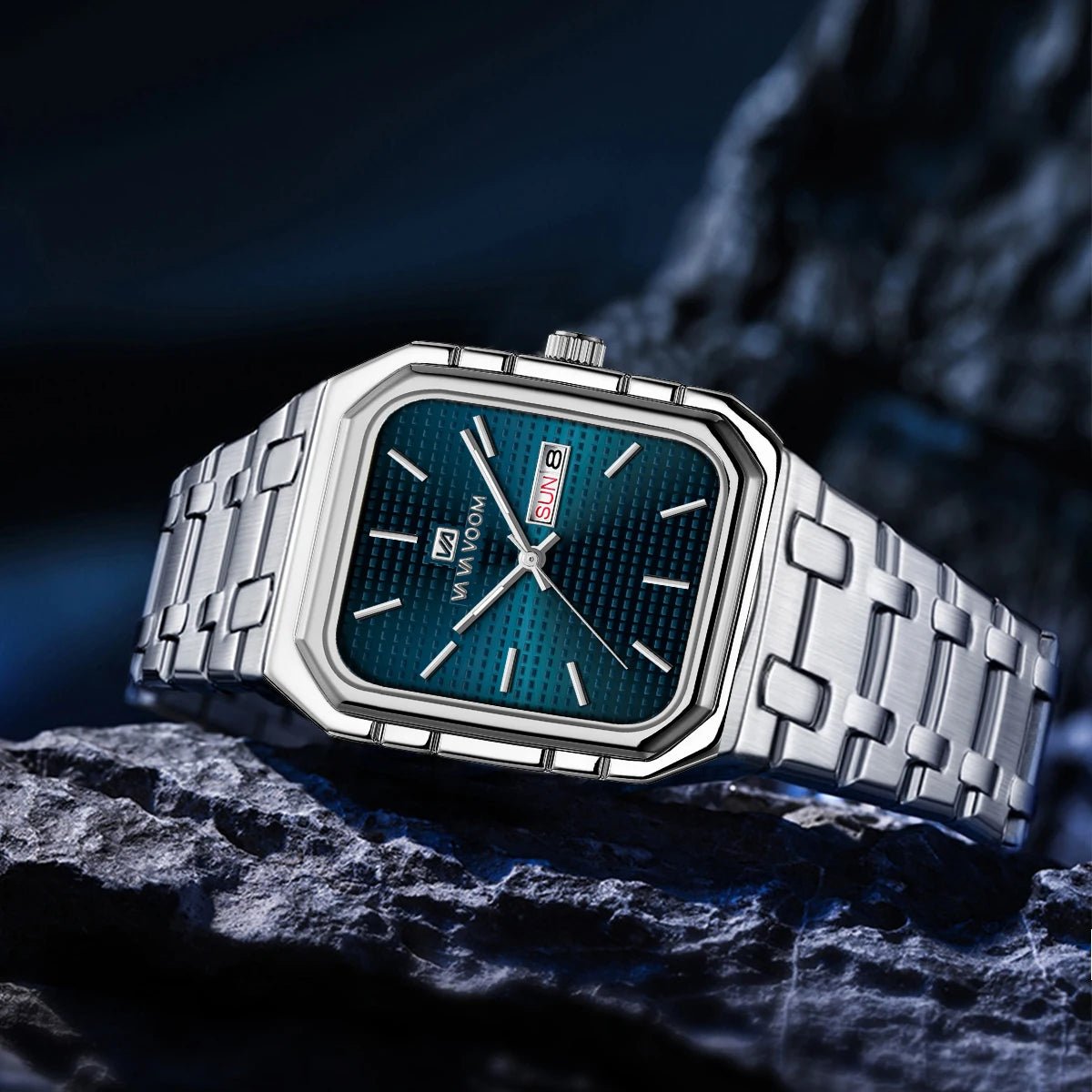 Square Men's Watch With Fashionable Luxurious Business Stainless Steel Strap Blue Gold Original Dual Calendar Quartz Men Watches - Checkouts USA