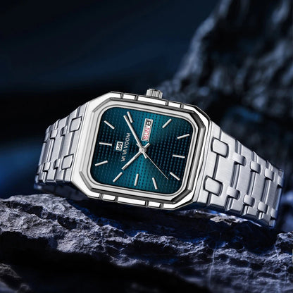 Square Men's Watch With Fashionable Luxurious Business Stainless Steel Strap Blue Gold Original Dual Calendar Quartz Men Watches - Checkouts USA
