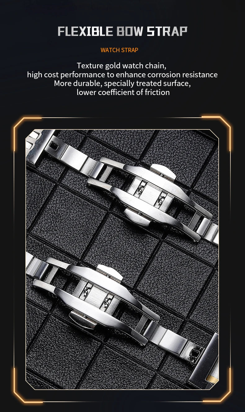 Square Men's Watch With Fashionable Luxurious Business Stainless Steel Strap Blue Gold Original Dual Calendar Quartz Men Watches - Checkouts USA