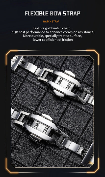 Square Men's Watch With Fashionable Luxurious Business Stainless Steel Strap Blue Gold Original Dual Calendar Quartz Men Watches - Checkouts USA