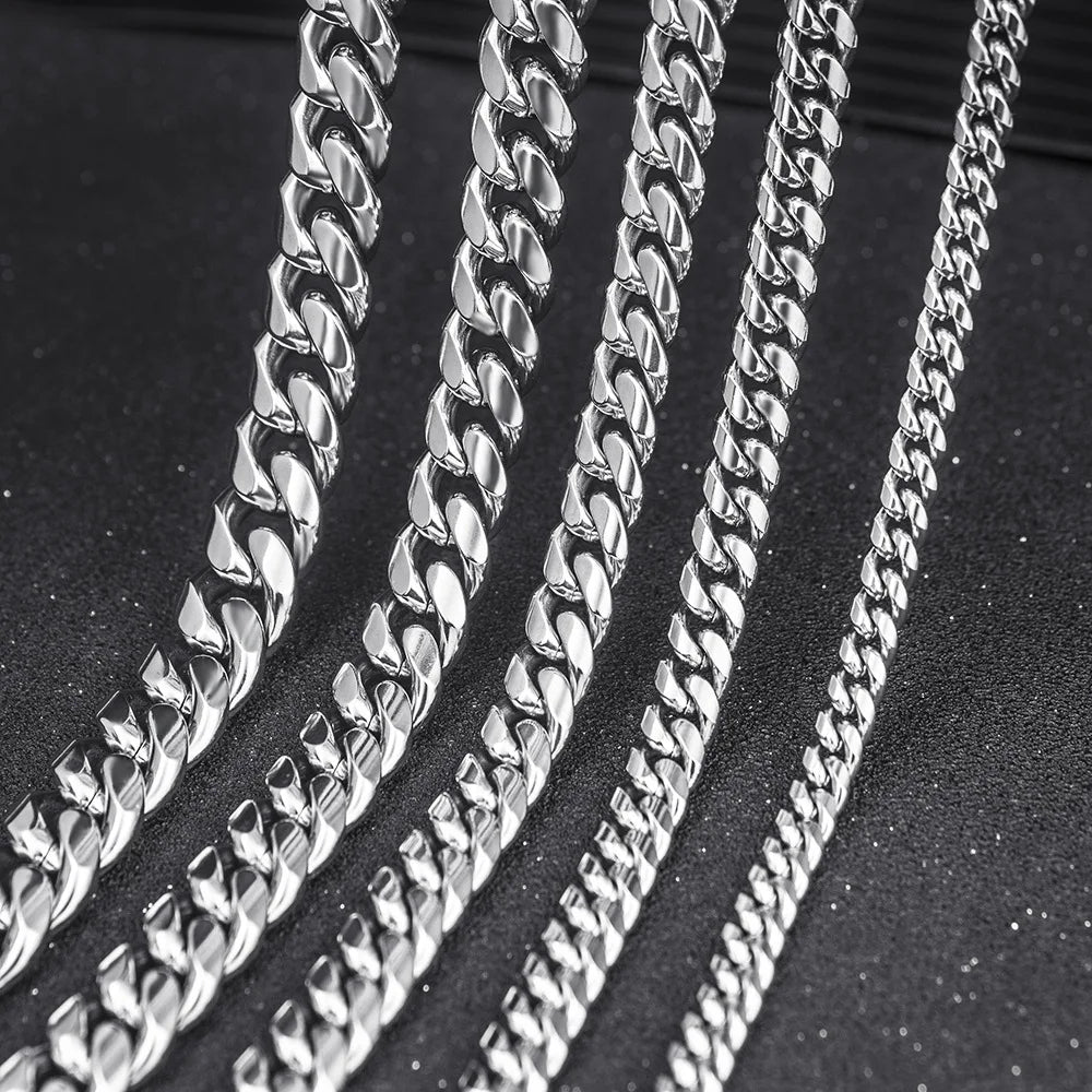 Stainless Steel Cuban Link Chain Necklace For Men Jewelry Male Accessories 8MM - 14MM Thick - Checkouts USA