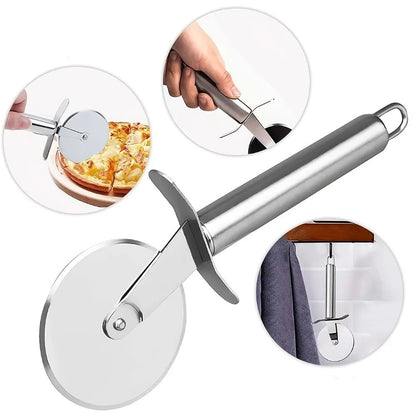 Stainless Steel Kitchen Pizza Cutter Wheel Server Tools Mooncake Shovel Waffle Cookies Dough Slicer Manual Pizza Cutter Wheel - Checkouts UK