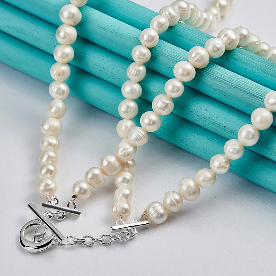 Sterling Silver Natural Freshwater Pearl Necklace For Women Wedding Party Fashion Charm Jewelry - Checkouts USA