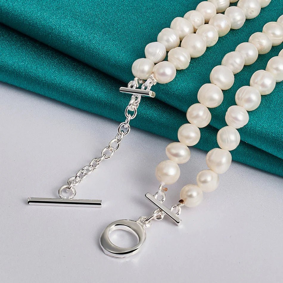 Sterling Silver Natural Freshwater Pearl Necklace For Women Wedding Party Fashion Charm Jewelry - Checkouts USA