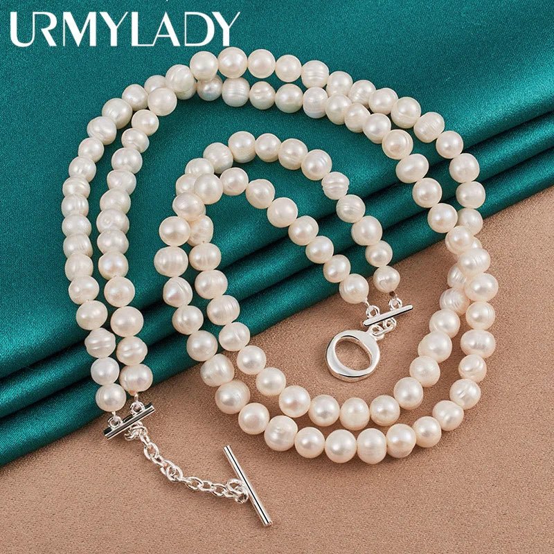 Sterling Silver Natural Freshwater Pearl Necklace For Women Wedding Party Fashion Charm Jewelry - Checkouts USA
