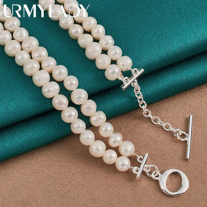 Sterling Silver Natural Freshwater Pearl Necklace For Women Wedding Party Fashion Charm Jewelry - Checkouts USA