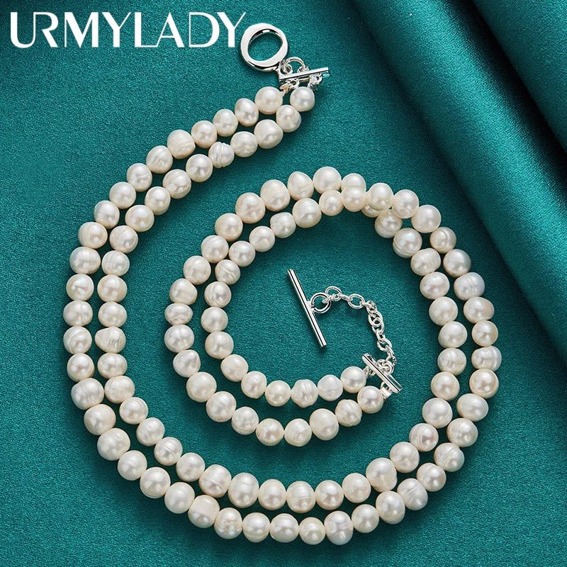 Sterling Silver Natural Freshwater Pearl Necklace For Women Wedding Party Fashion Charm Jewelry - Checkouts USA