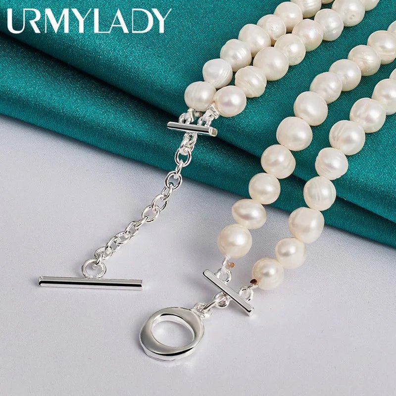 Sterling Silver Natural Freshwater Pearl Necklace For Women Wedding Party Fashion Charm Jewelry - Checkouts USA