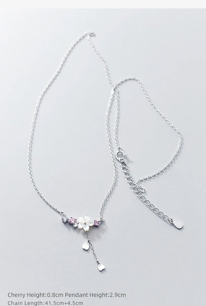 Sterling Silver Twinkling Zircon White Shell Flower Tassel Hearts Fashion Luxury Pendant for Wome Fine Jewelry - Checkouts USA
