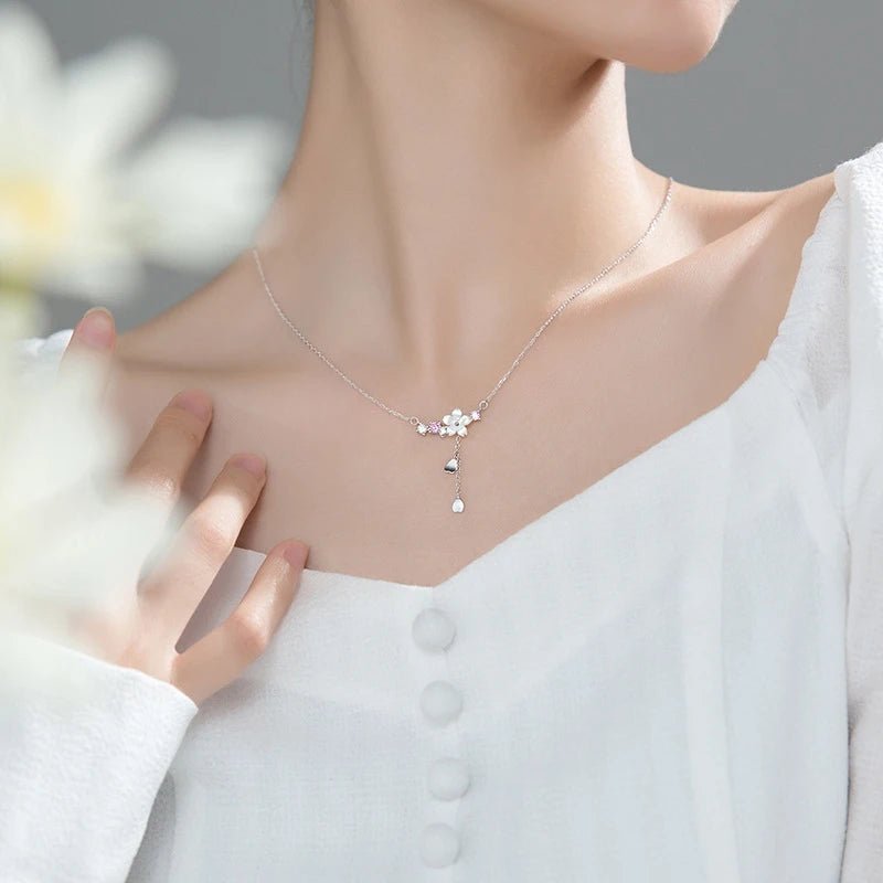 Sterling Silver Twinkling Zircon White Shell Flower Tassel Hearts Fashion Luxury Pendant for Wome Fine Jewelry - Checkouts USA