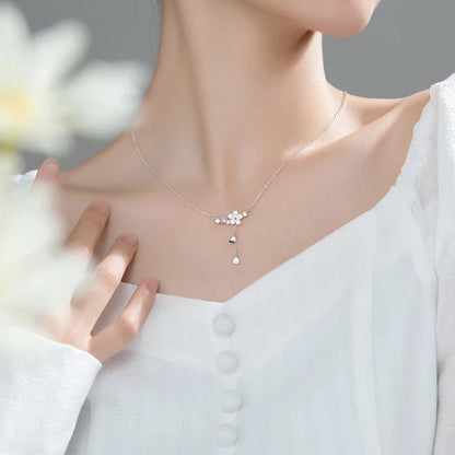 Sterling Silver Twinkling Zircon White Shell Flower Tassel Hearts Fashion Luxury Pendant for Wome Fine Jewelry - Checkouts USA